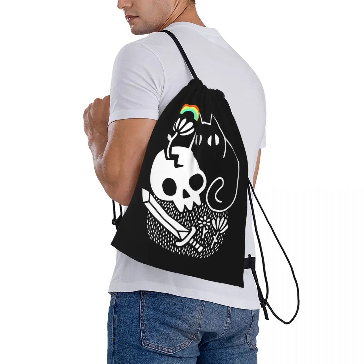 Mochilas portáteis casuais para gatos e coisas, sacos de cordão, bolso, bolsa esportiva, bolsa para homens e mulheres, estudantes