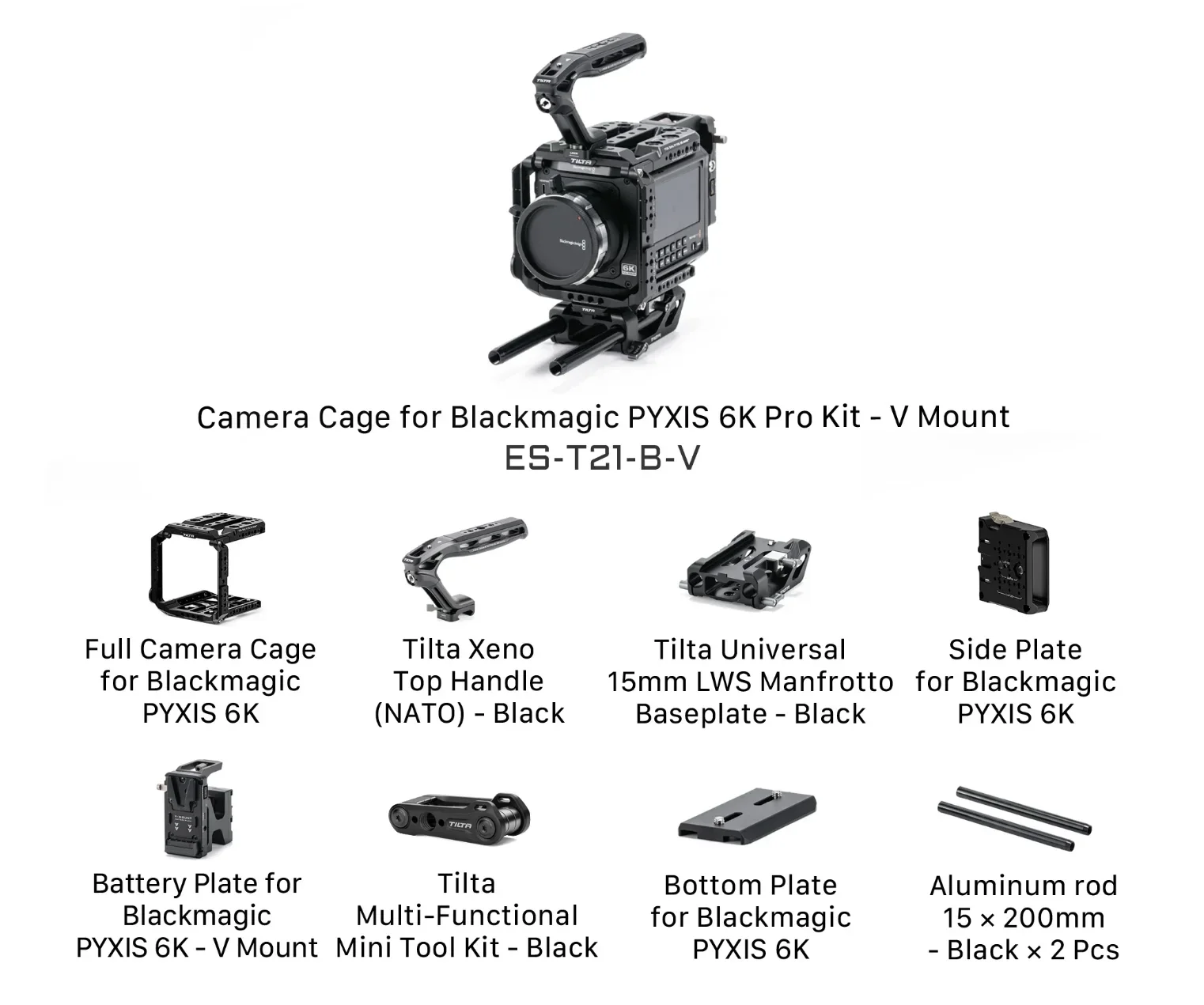 TILTA ES-T21-B Camera Cage voor Blackmagic PYXIS 6K/12K Pro Kit V Mount Volledige kooi Uitgebreide opname Zijpaneel V mount Accessoire