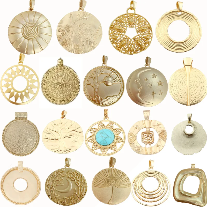 1 Piece Golden Color Large Round Medallion Bohemian Charms Pendants for DIY Necklace Jewelry Making Findings