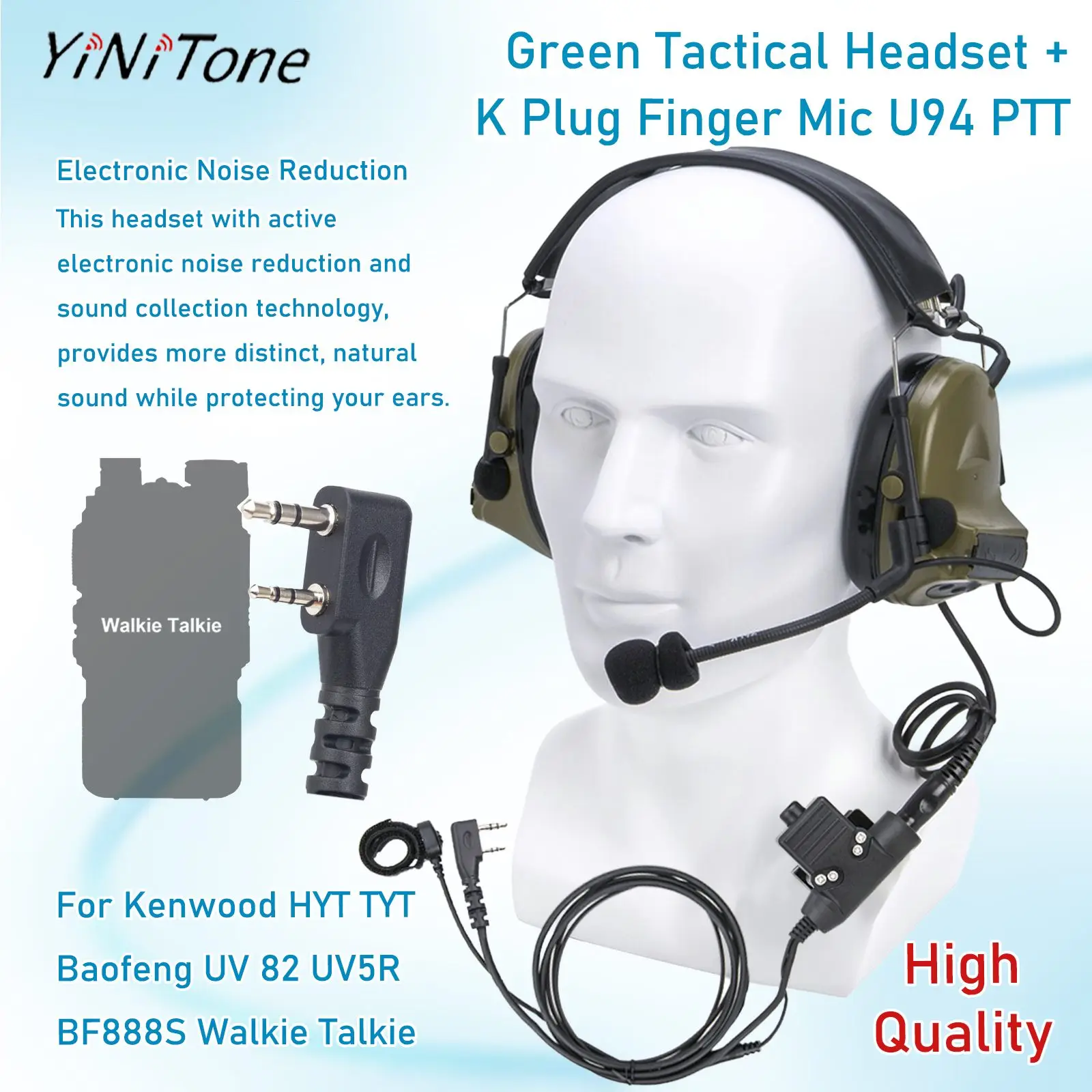 

Green headband Radio headset set For Kenwood HYT TYT Baofeng UV82 UV5R UV5RE UV6R BF888S Walkie Talkie Noise reduction earphone