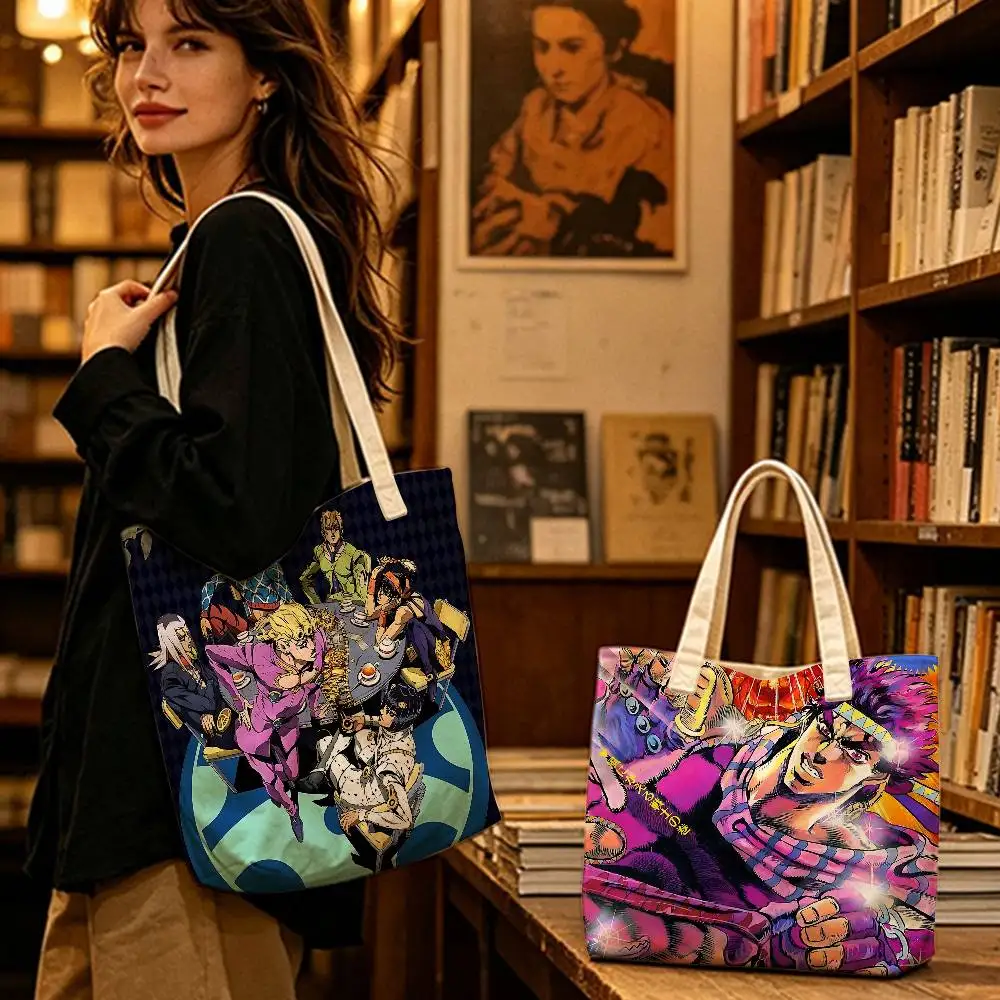 Adventure Anime Jojo Bizarre Adventure Storage Bags Fashion Cotton Polyester Tote Bag Eco Friendly Reusable Large Capacity Bag