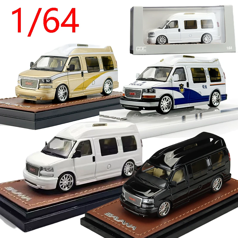 

Diecast 1/64 Scale GMC SAVANA Luxury Travel Business RV Model Alloy GMC SAVANA Luxury Police Car Model Classic Collect Display
