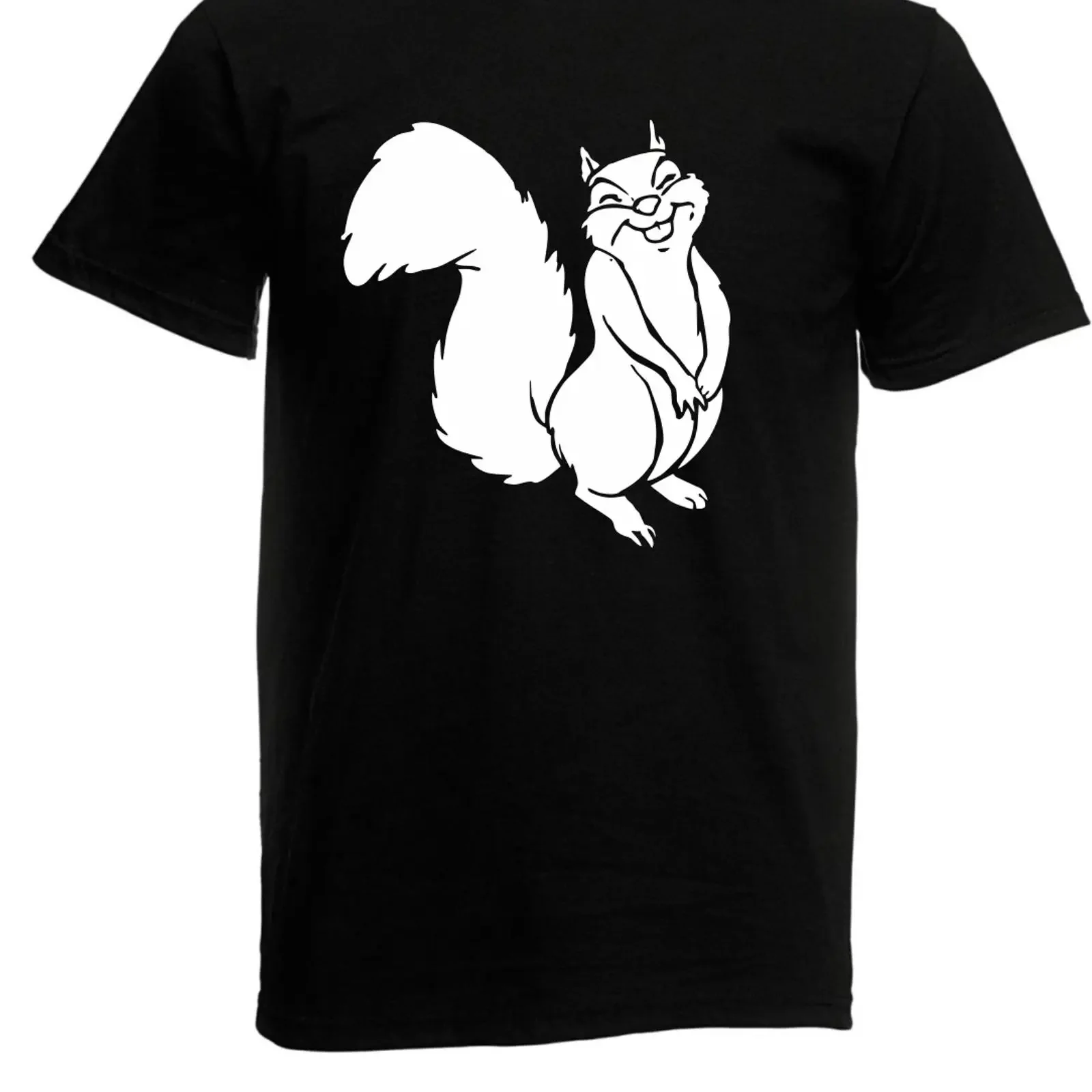 Mens T Shirt L Grey Squirrel Animal Silhouette Rodent Size up to 5XL vintage Washed Unisex Versatile Slightly streetwear