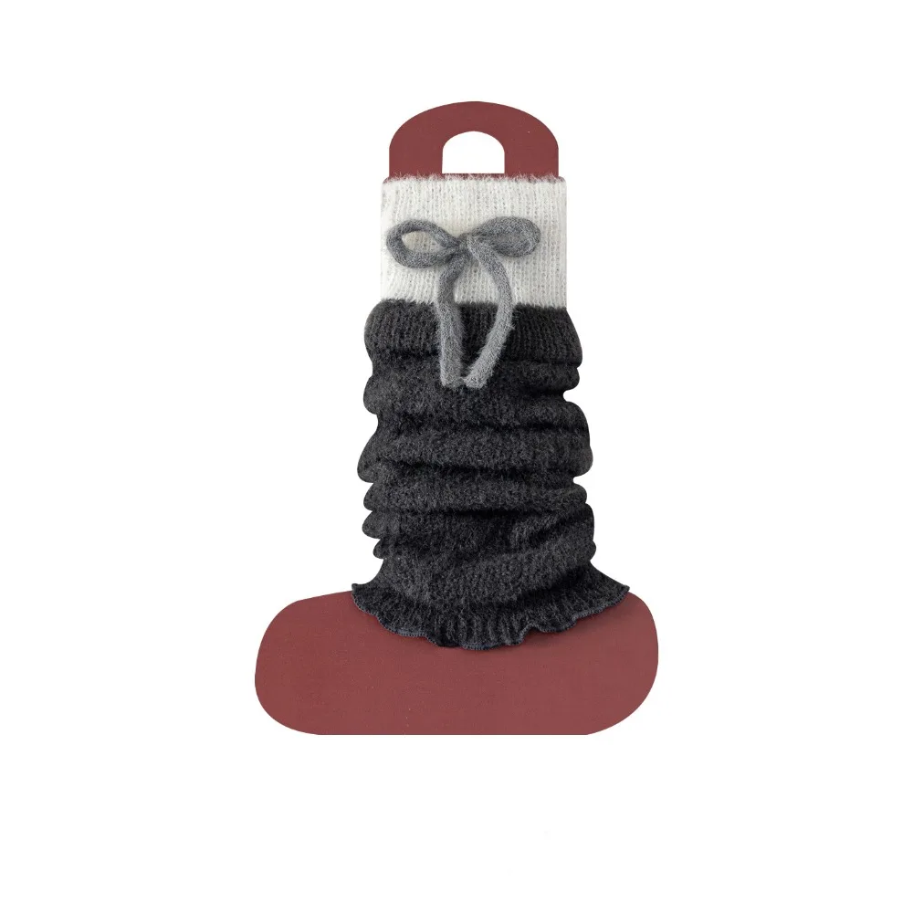 

1Pair Japanese Style Leg Warmers Thick Keep Warm Long Socks Rolled Edge Bow Design Knitted Foot Cover Autumn Winter for Women