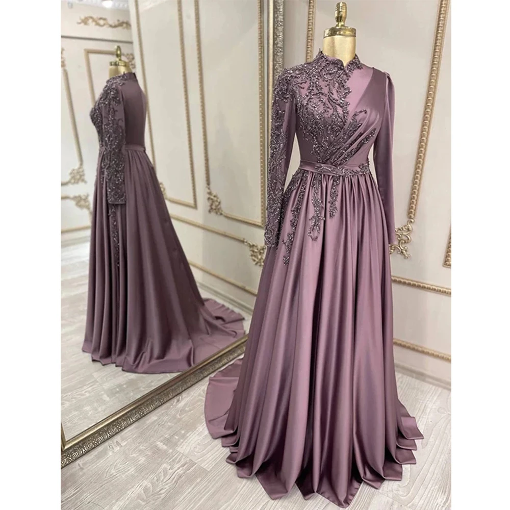 Gaun malam Satin cantik jubah Retro Muslim 2023 gaun pesta Formal lengan panjang Soiree Arab