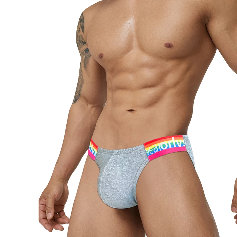 Slip arcobaleno a forcella alta a vita bassa da uomo Borsa convessa Intimo traspirante in cotone Slip boxer vestibilità comoda