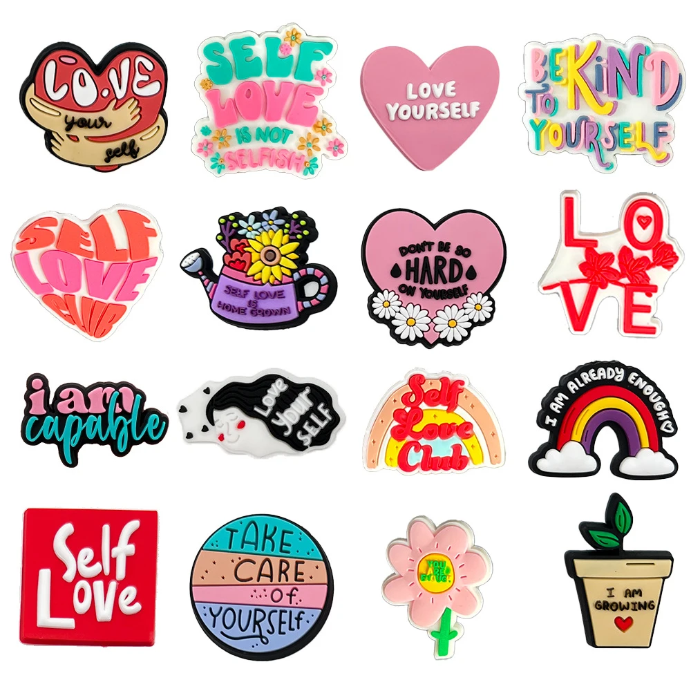 Love Yourself Shoe Charms Pin for Crocs Accessories Charms Clogs Bubble Slides Shoe DIY Shoe Decoration Buckle Kids Party Gift