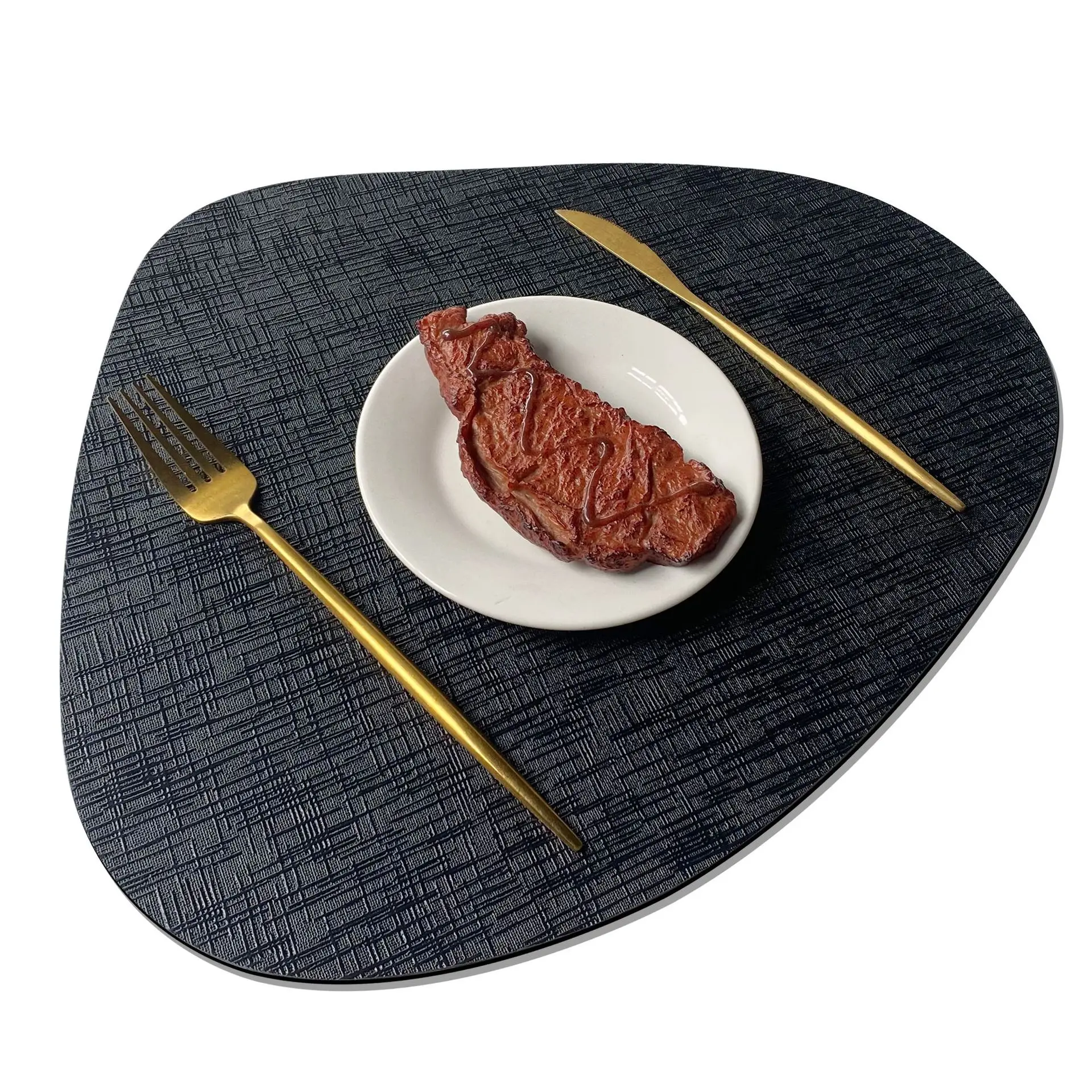 Metal Patterned Double-sided Circular Oval Droplet Shaped Placemats,PVC Leather Insulated,Waterproof,Non Slip Dining Table Mats