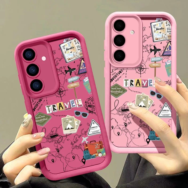 Travel Maps Soft Silicone Case For Samsung Galaxy S25 Edge S24 Ultra S23 FE S22 Plus A56 A36 A26 A16 A55 A35 A25 A15 A54 Cover