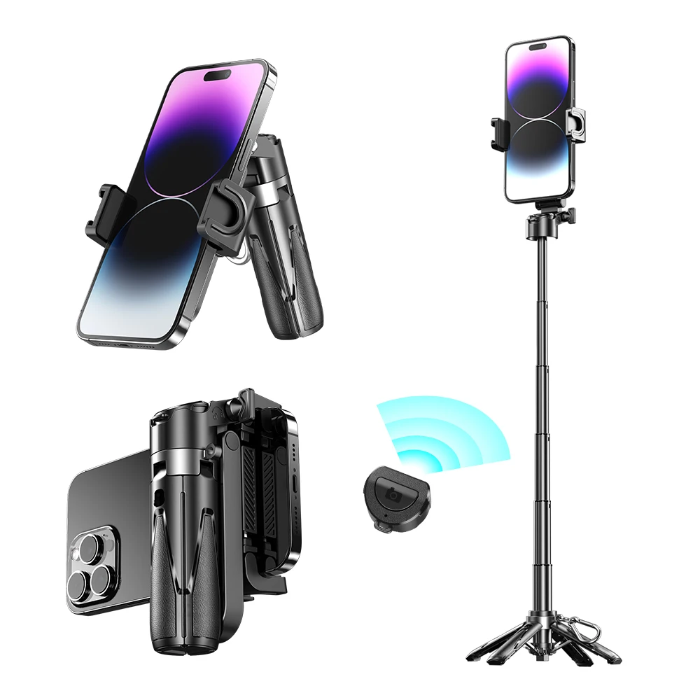 2025 New Mini Selfie Stick Tripod Stand Phone Holder With Bluetooth Remote Portable for Smartphone Live Streaming Outdoor Travel