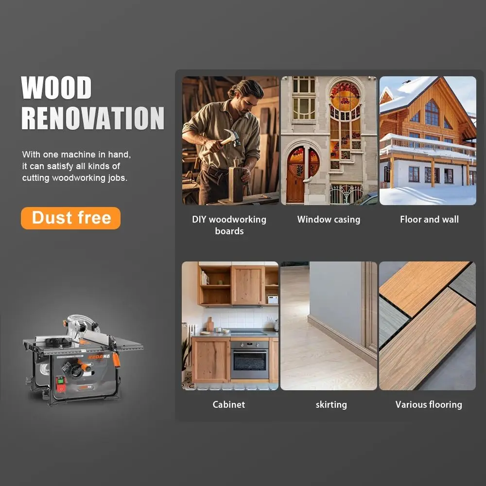 DG-2000W Electric Table Saw 220V 8.5 Inch Table Saw Solid Wood Metal Saw Laminate Cutting Machine Multifunctional Dustless Saw