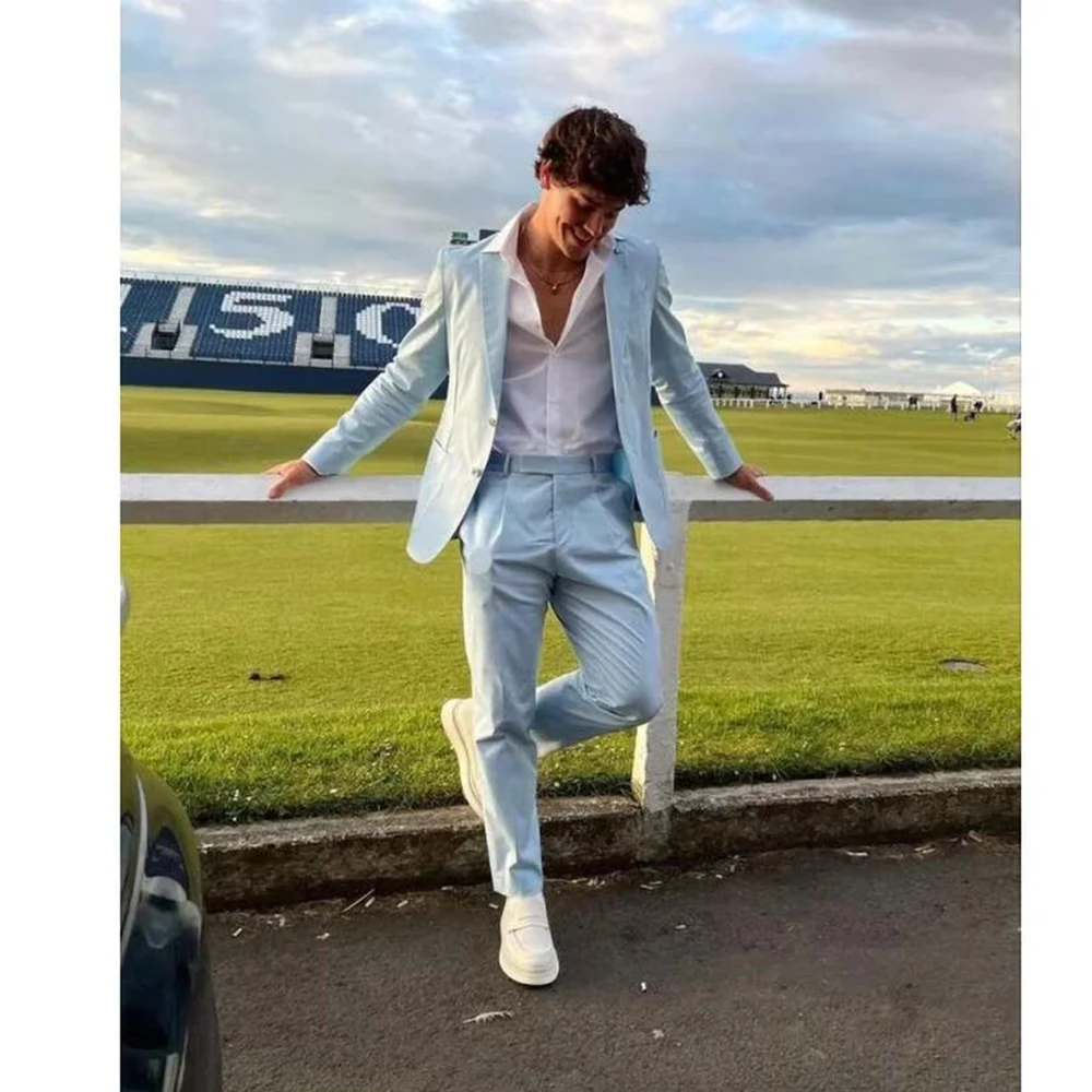 

Fashion Blue Men's Suits Single Breasted 2 Pieces Jacket Pants Blazers Sets Banquet Wedding Business Party Male Clothing
