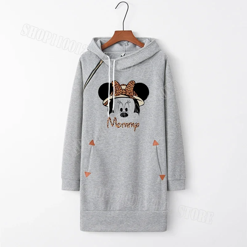 Disney Minnie Mouse Women Hoodies Dress Adult Casual Long Sleeve Pullover Dresses Anime Cute Printed Clothing New Hooded Clothes