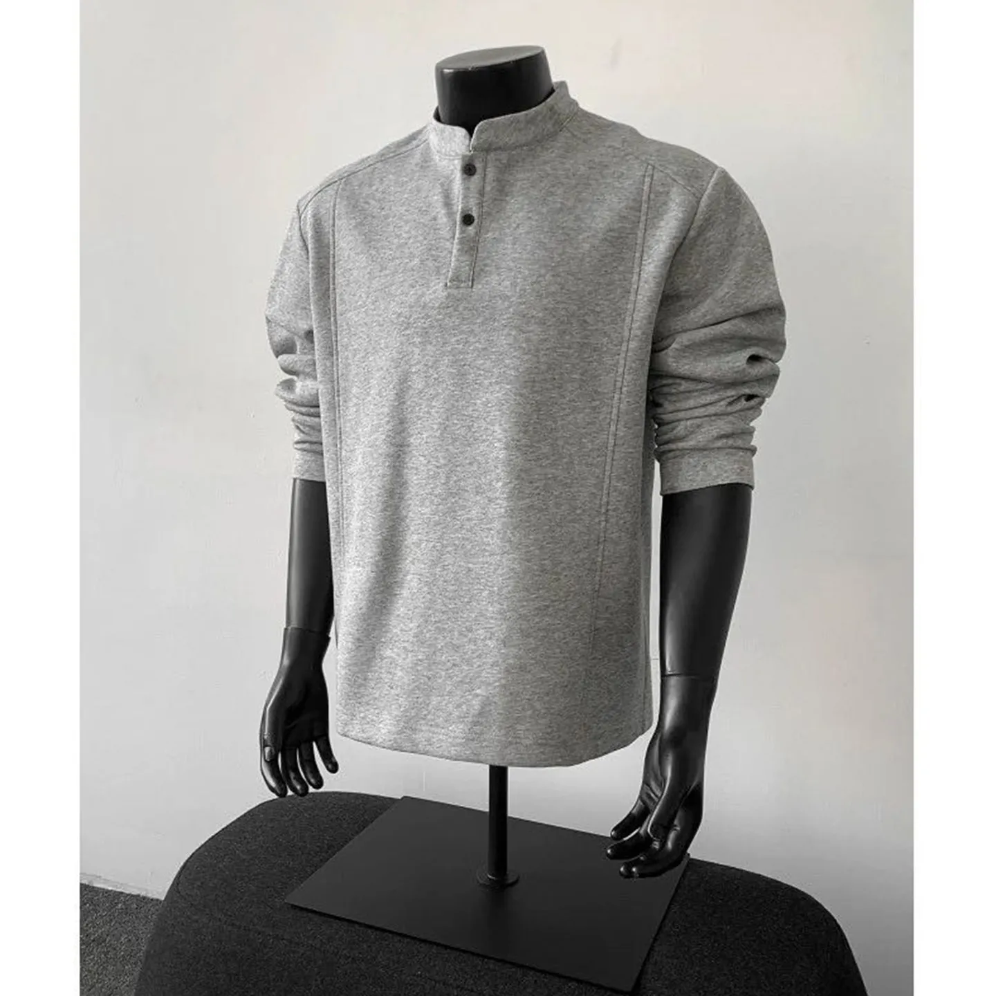 Trendy Heavyweight Long Sleeve Men's T-shirt American Loose Fit Deconstructed Patchwork Shoulder Inner Wear Base Hoodie