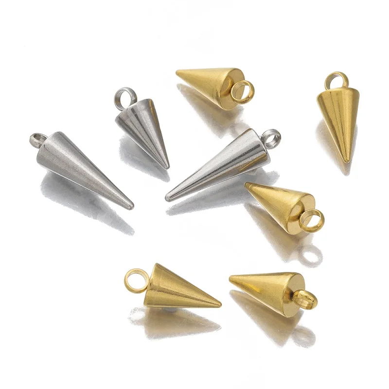 10pcs Stainless Steel Long Bullet Spike Cone Shape Charms for DIY Jewelry Making Necklace Pendant Findings Handmade Accessories