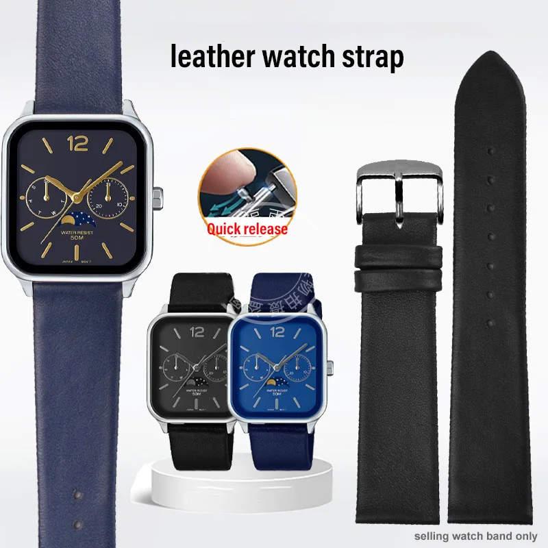 leather watch strap for Casio 3744 MTP strap MTP-M305 1183 V006 V001 Moon phase small square watch strap men‘s black brown blue