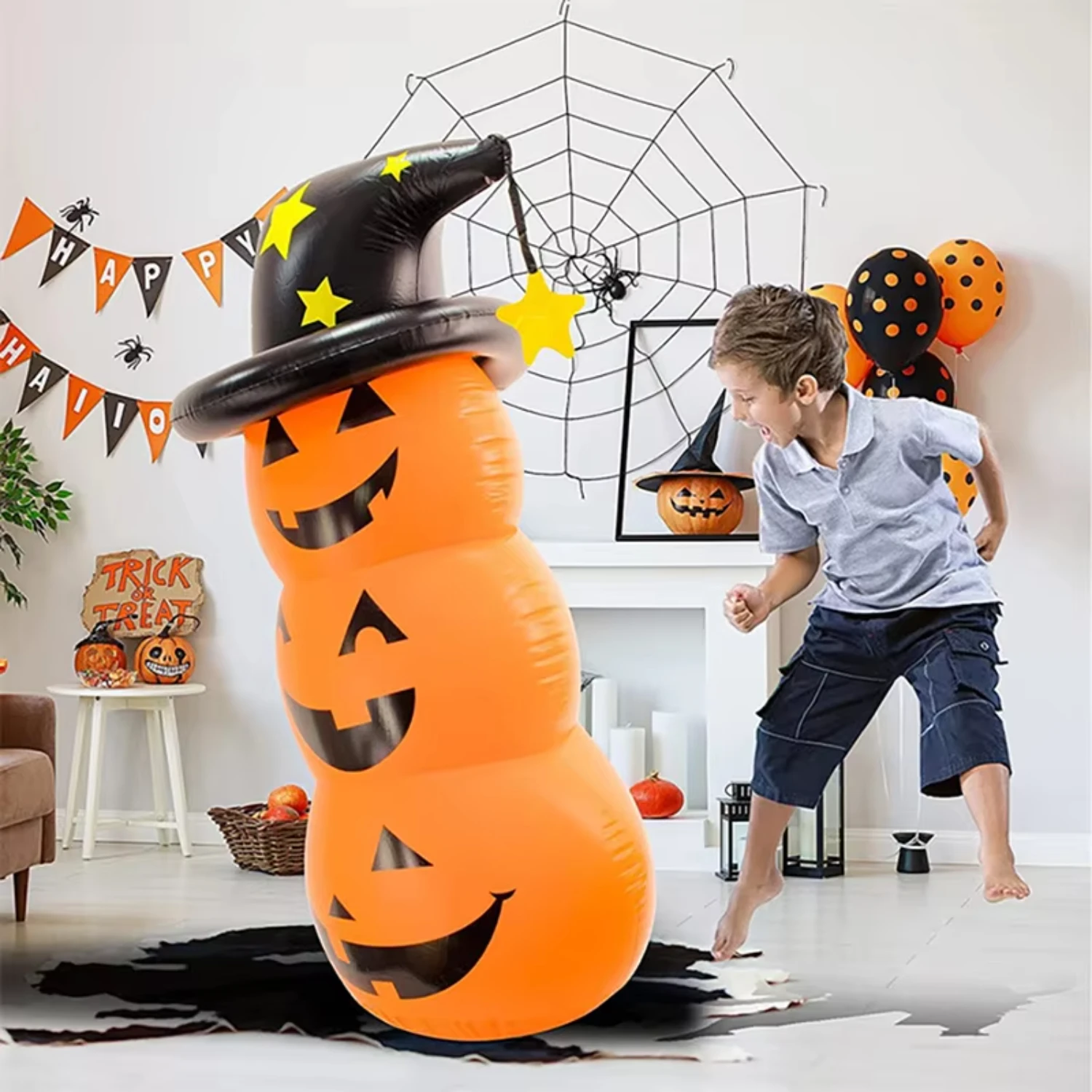 55inch Inflatable Pumpkin Tumbler Party Decor Toys for Kids Adults Blow Up Yard Halloween Decorations First birthday Ballon Rose