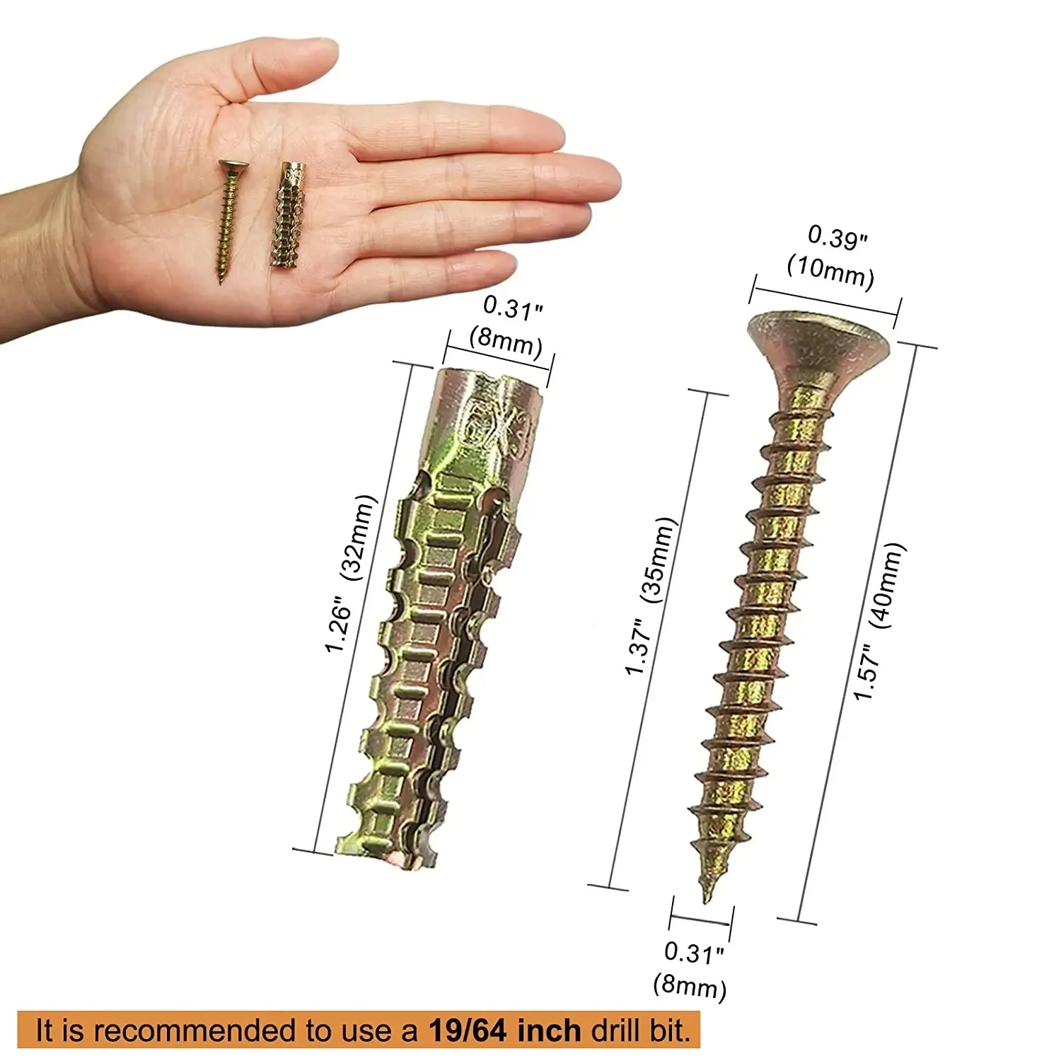 Steel Wall Anchors with Screws Kit, Metal Expansion Anchors for Drywall, Self-Tapping Fixings for Concrete, Brick Masonry