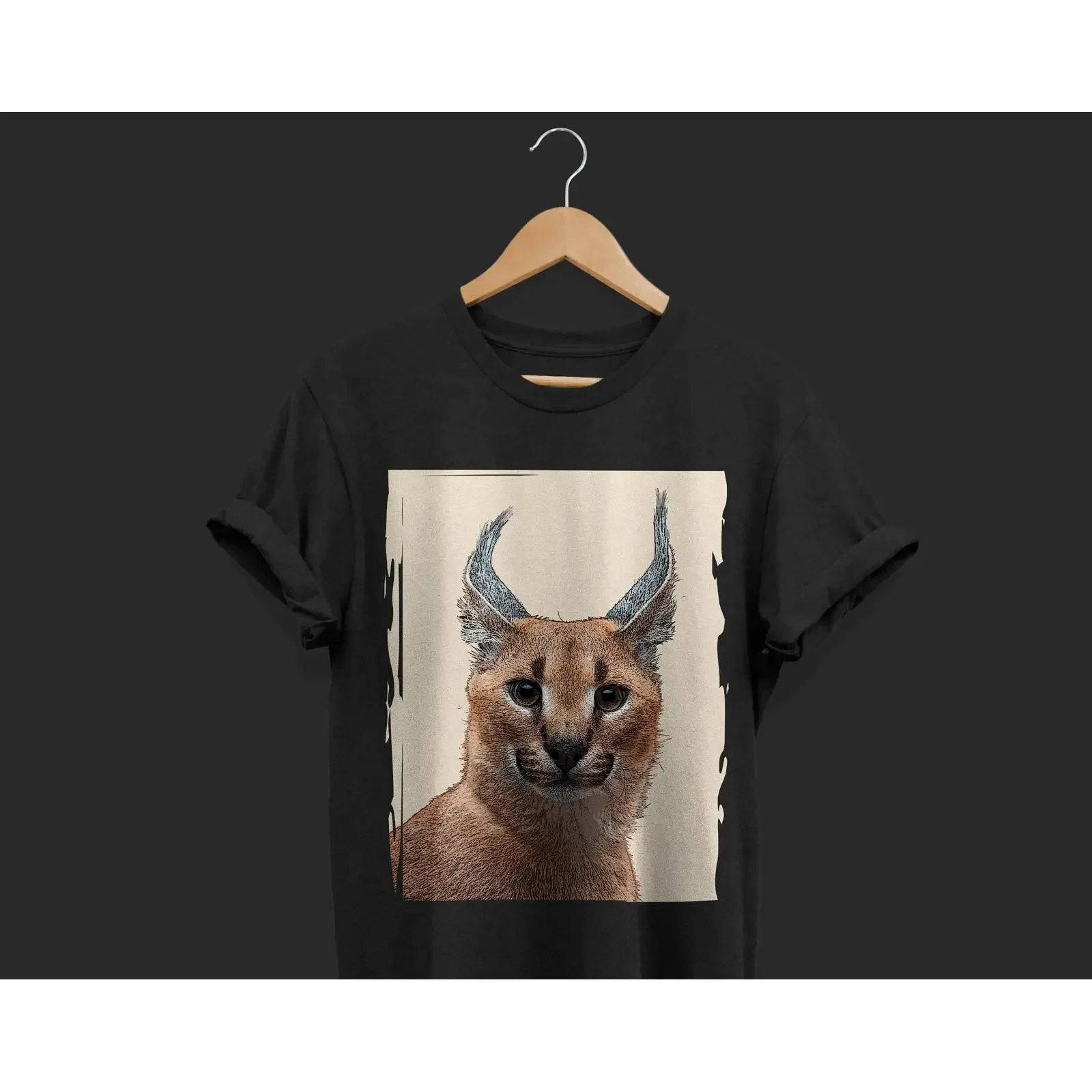 Big Floppa Meme Caracal Cat T Shirt Funny Wild Animal Lover Birthday Christmas Present for Kids vintage Washed Versatile