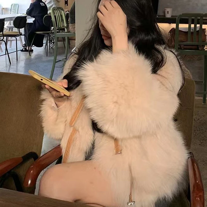 Veste coréenne élégante en fausse fourrure pour femme, manteau épais et chaud, manches longues, décontracté, col rond, bureau, vêtements d'extérieur courts, automne hiver