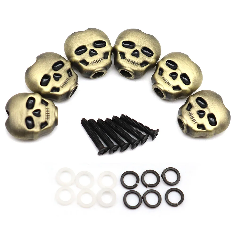 6Pcs Guitar Button Head Hat Handle Tuner Handle Metal Skull Shape Tuning Key Handle for Folk, Electric and Acoustic Guitar