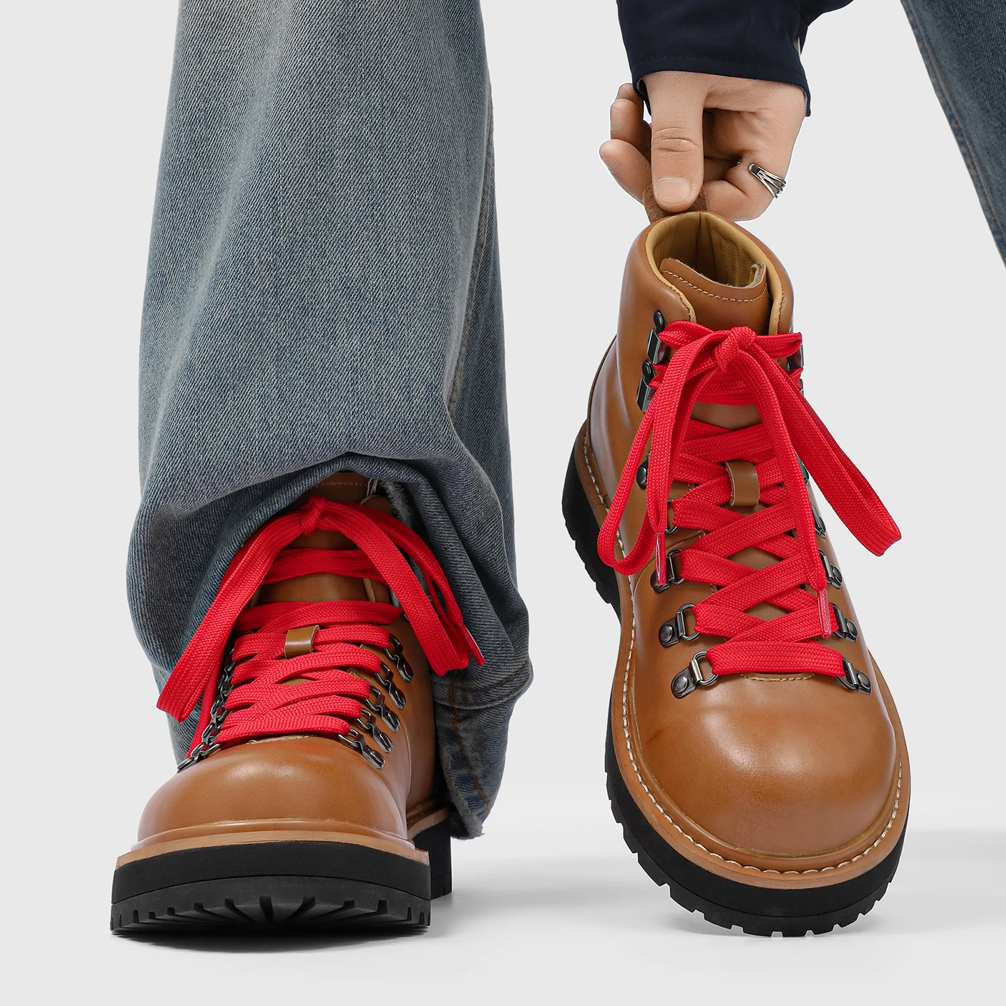 Men Retro Hiking Boots Thick Sole Outdoor Ankle Boots Lace Up Non-slip Casual Leather Motorcycle Boots Leisure Walk Shoes Botas image 3