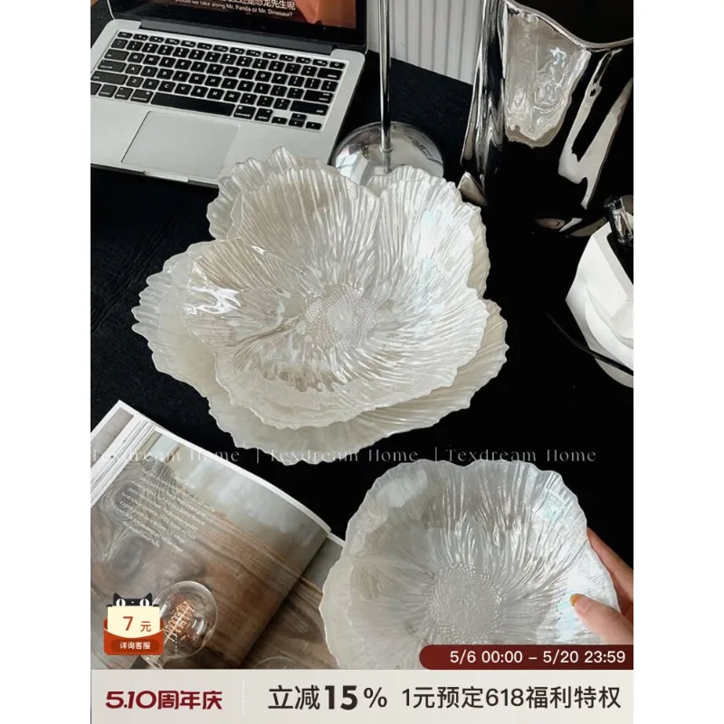 TEXDREAM Fritillary tray, French Nordic style light luxury living room coffee table crystal glass ins plate dinner plate