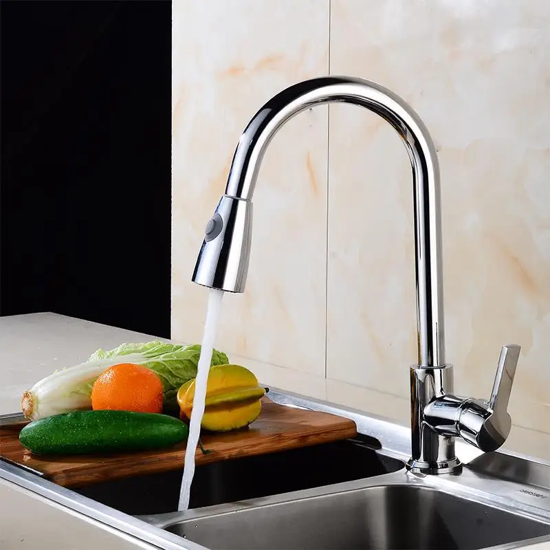 Nordic copper black with one-button water stop pull-out kitchen faucet hot and cold water basin faucet 360 degree rotation