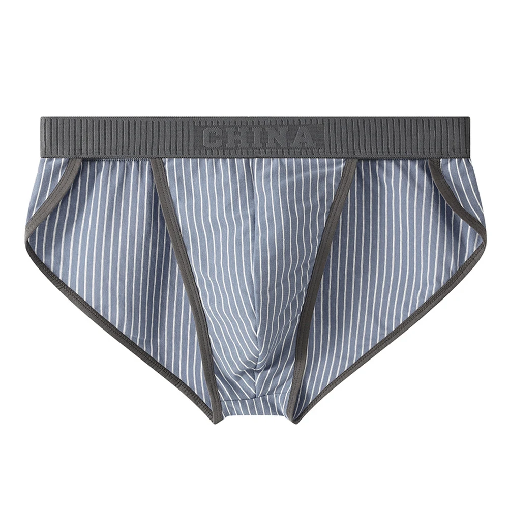 

Men Classic Striped Briefs Slight Strech Bikini Mid-rise Elastic Comfortable Underwear Pouch Breathable Solid Color Underpants