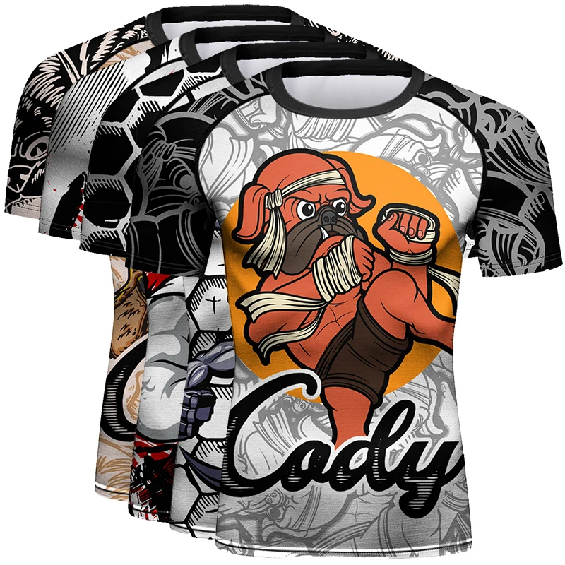 Cody Lundin Men Jiu Jitsu MMA Short Sleeve Rashguard Funny Animal Print Compression Lightweight Grappling Combat Training Tops