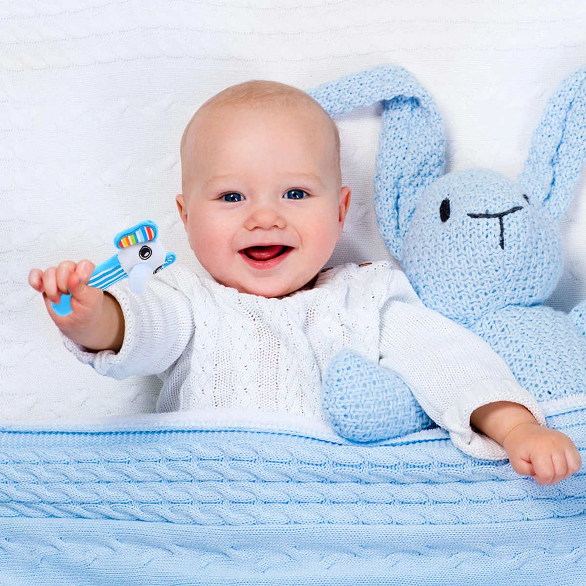 Hochet Animal coloré fait à la main, Mini portable pour bébé, développement sensoriel, jeu Parent-enfant, éléphant bleu, 1 pièce