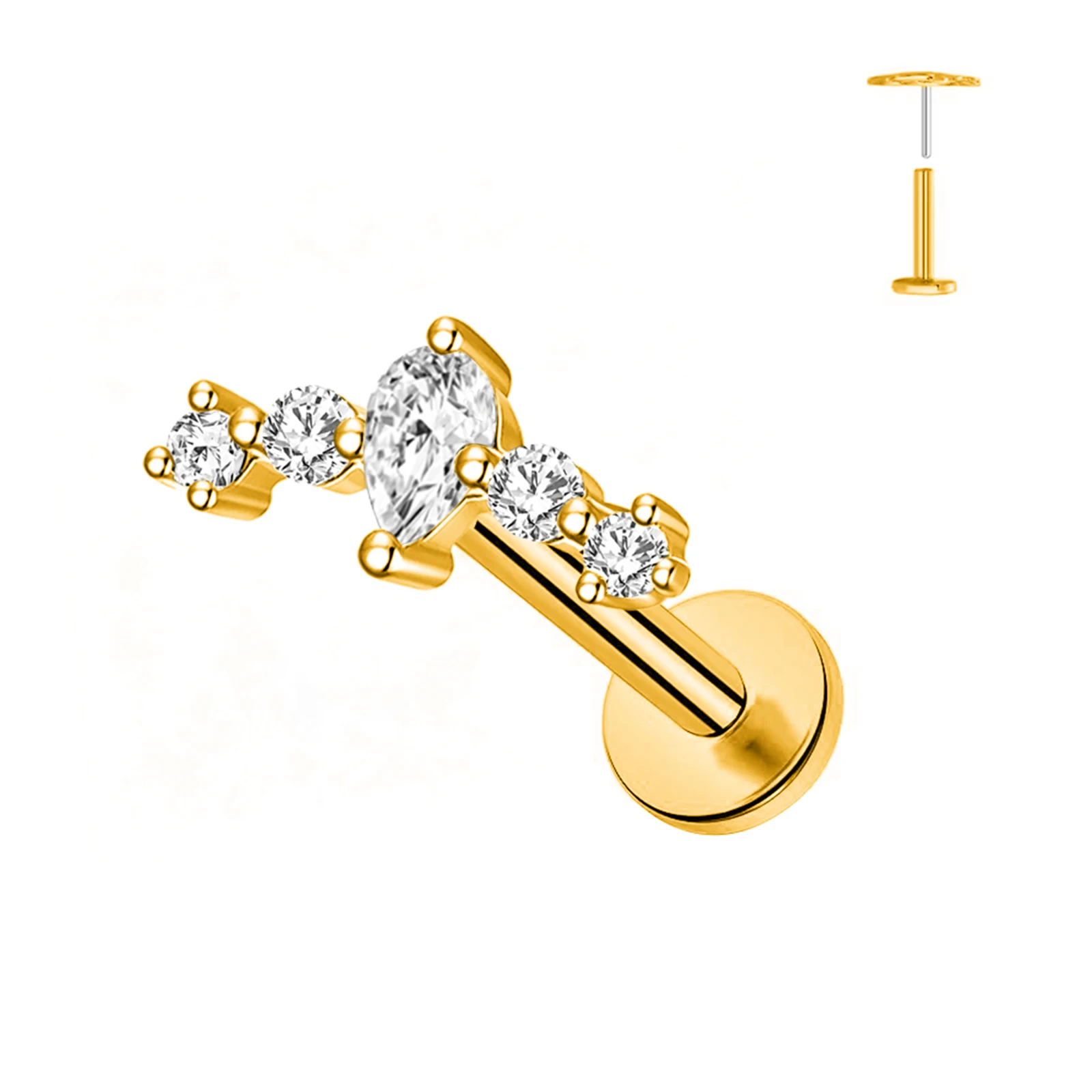 ASTM F136 Titan Blumen und Blätter Zirkonia Ohrknorpel-Lippenstecker Modischer Ohrring Körperschmuck für Frauen – Detail 6