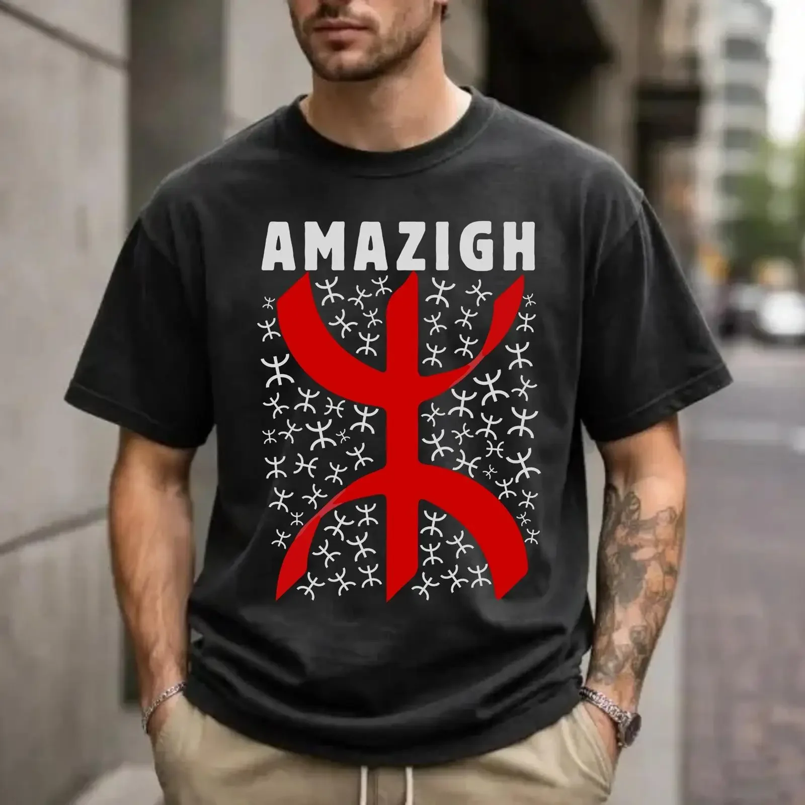 Amazigh Berber Yaz Symbol T Shirt for Ethnic Tattoo Print Casual  Daily vintage Washed Soft Top For Everyday Wear Breathable