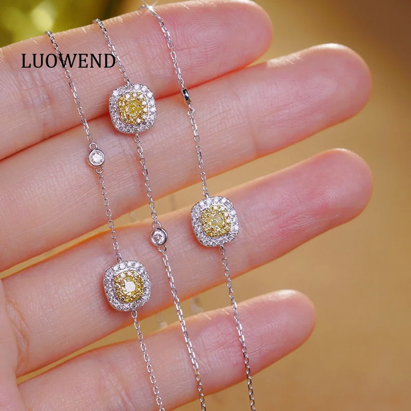 

Браслет LUOWEND из 100% белого золота 18 карат, модный квадратный дизайн, браслет с натуральными желтыми бриллиантами для женщин, элитный подарок на день рождения