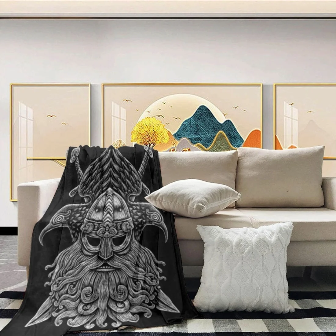 One Piece Odin with Crow And Sword Viking Warrior Print Throw Blanket Shawl   Dance Lover Hug Comfortable