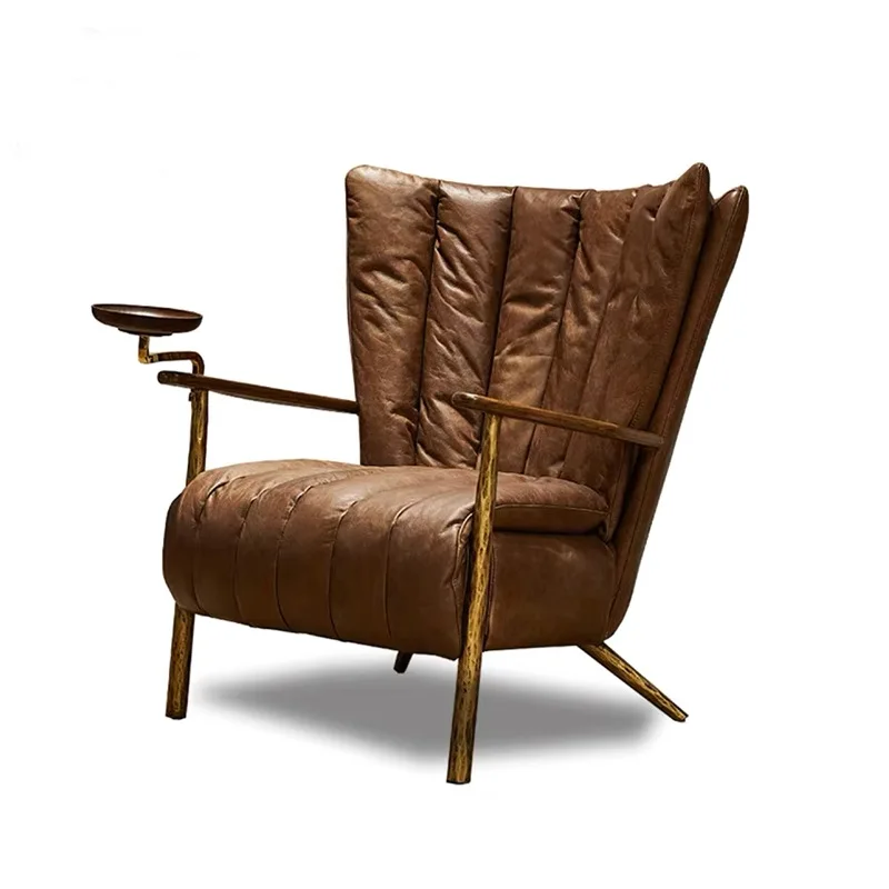 

Genuine leather armrest godfather chair, hand-forged chaise longue chair