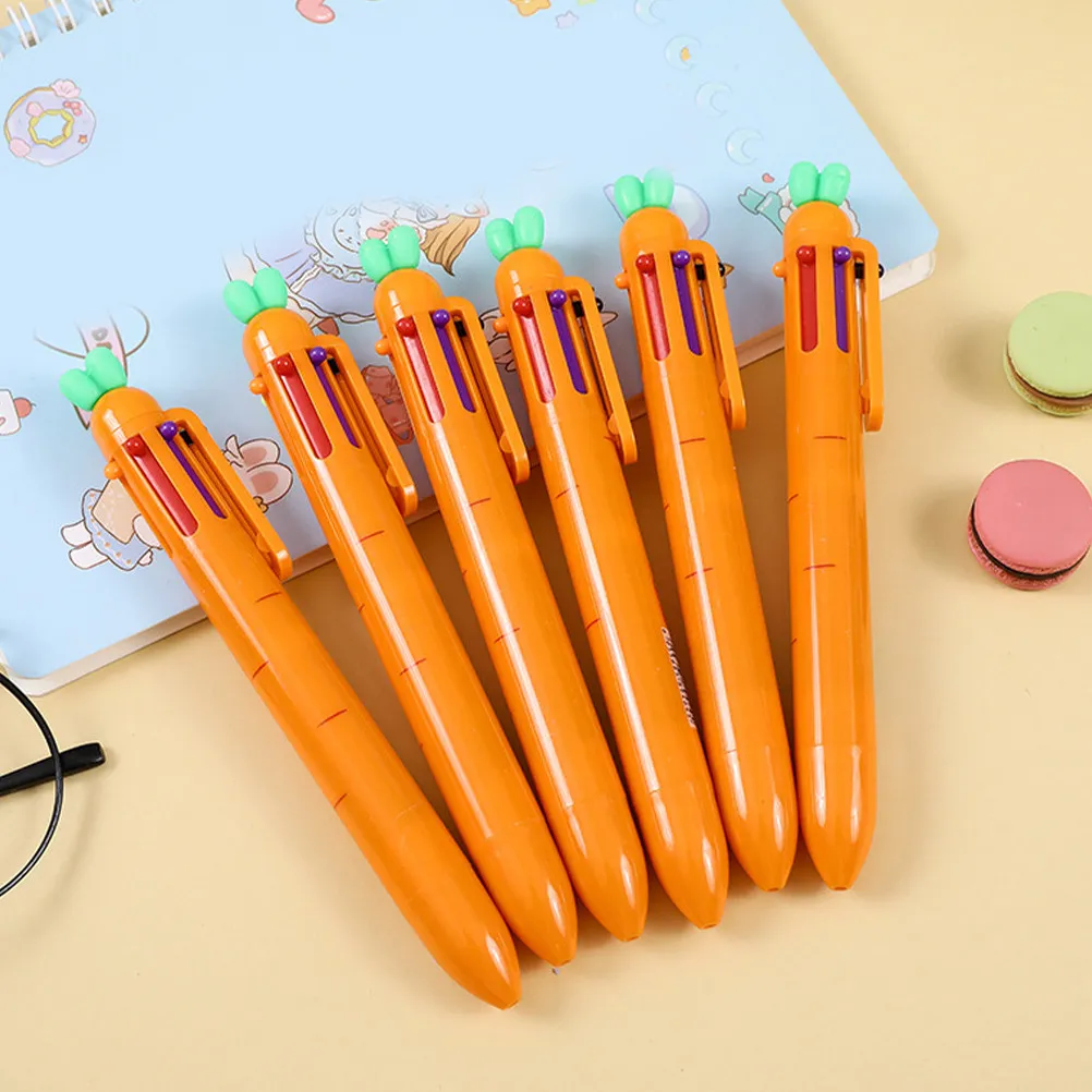 

6Pcs Fun Carrot Design Ballpoint Pen Set Smooth Ink -Resistant for School Notes Journaling Portable Colorful Writing