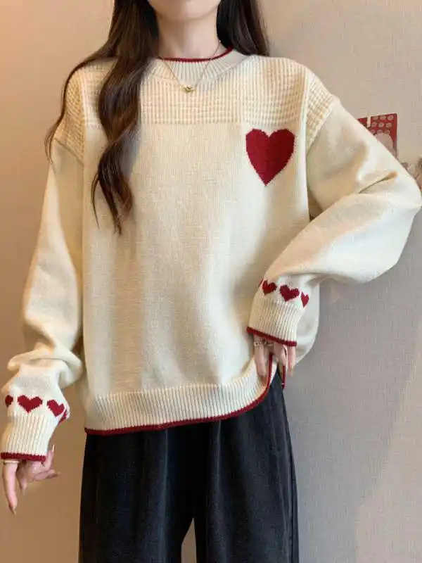 Pull en tricot rond pour femmes, brodé, décontracté, ample, amincissant, pour l'automne et l'hiver, nouvelle arrivée