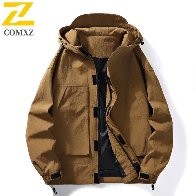 

COMXZ High Quality Men Jacket Leisure Hooded Design Collar Camping Lightweight Coats Travel Resistant Autumn Motorcycle Jacket
