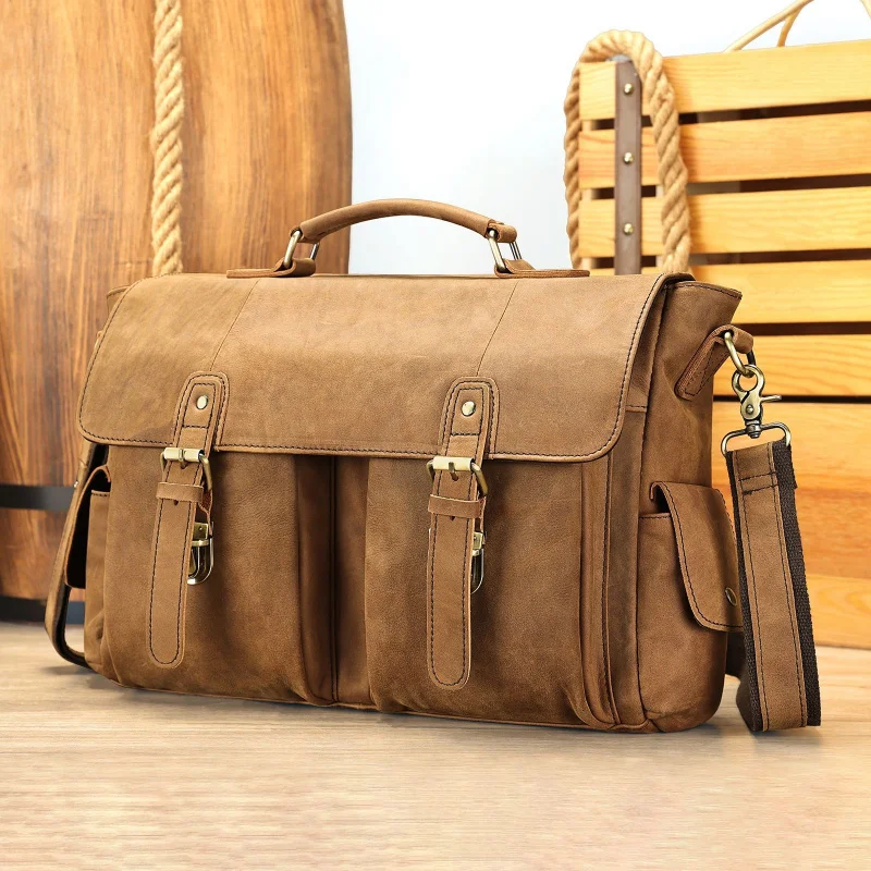 

Business briefcase made of top-grade cowhide high-end men's office laptop bag for business trips Retro briefcase