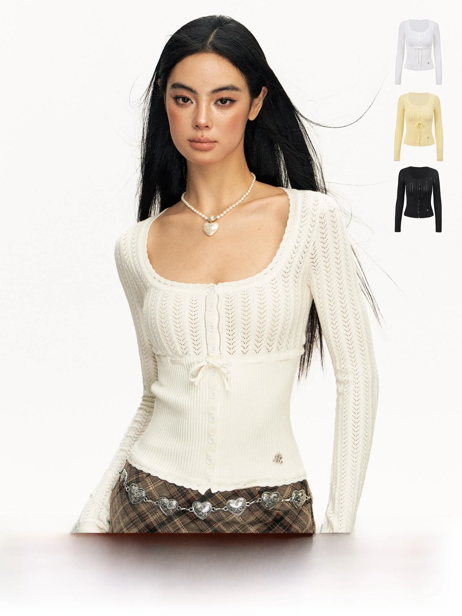 Ariseism American vintage Design Hollow Jacquard Long sleeve Knit Women Early Autumn New Slim fit Top