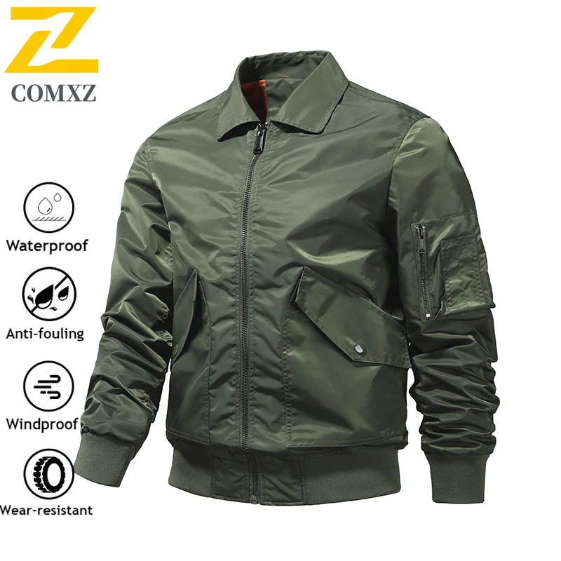 

COMXZ Men MA1 Bomber Jacket Spring Autumn Waterproof Windproof Baseball American Style Flight Coat Vintage Military Outerwear