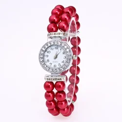 Casual Watch Women Pearl String Watch Strap Quartz Wrist Watch Luxury Fashionable Simple Style Quartz Wristwatch Gift