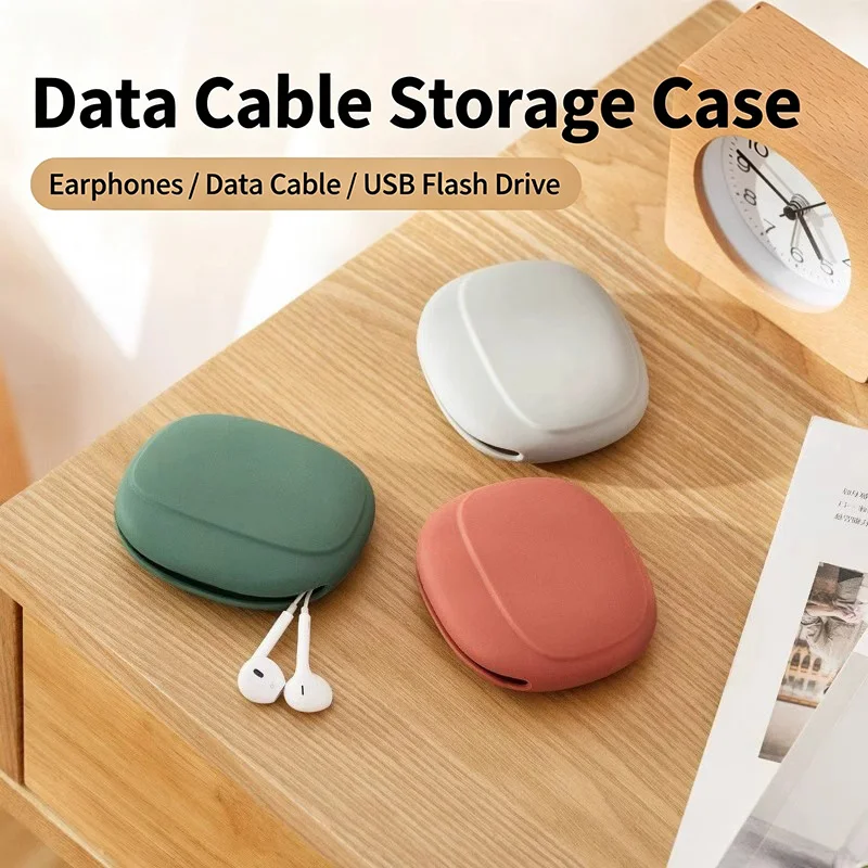 Portable Silicone Earphone Data Cable Storage Case, Oval Organizer Pouch for Earbuds, USB Cable, Key and Coin, Travel Essential