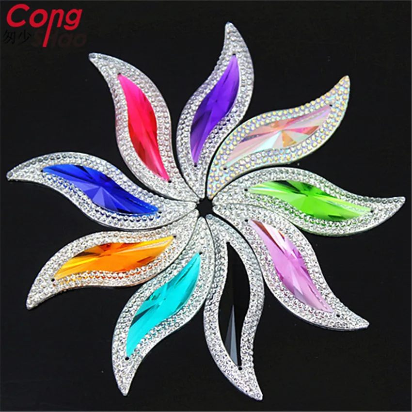 2 hole Sew On 10pcs 15*50mm Big S Shape AB Color Resin Rhinestones Flatback Stones And Crystal For Garments Crafts Accessories