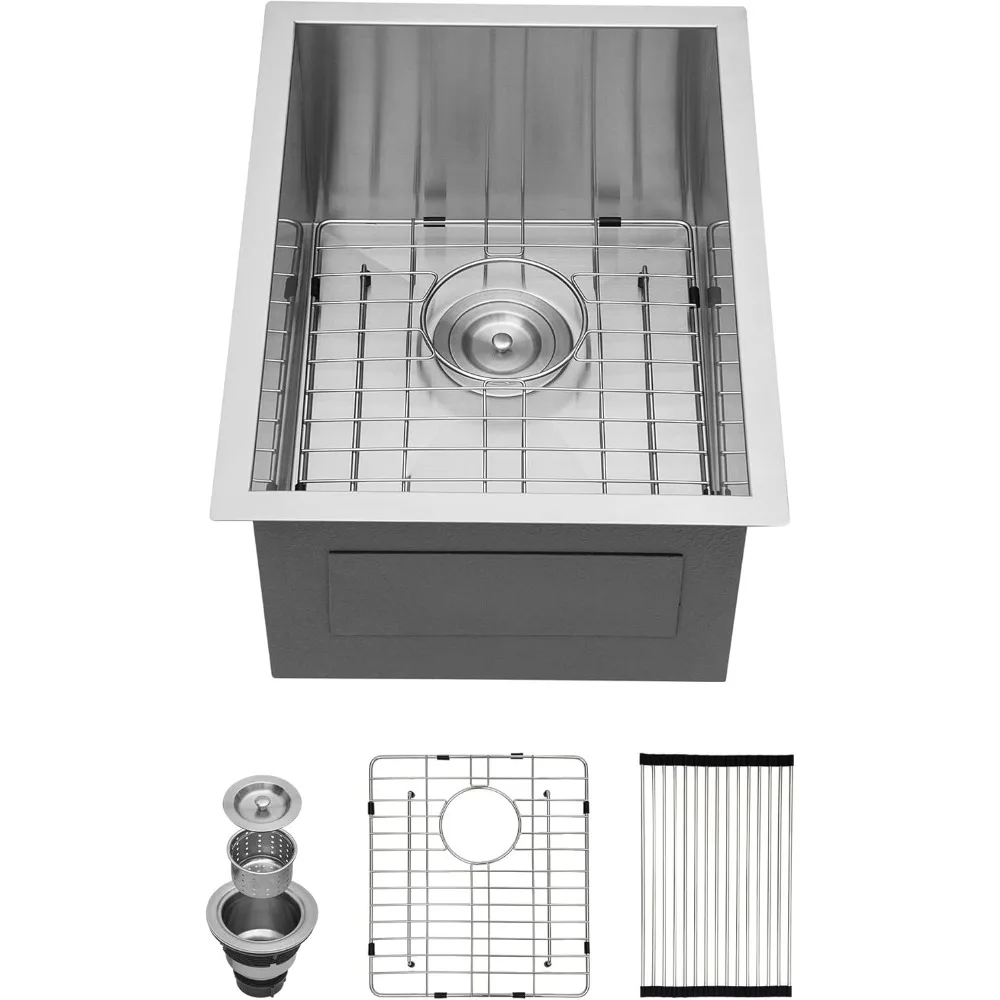 

15 Inch Undermount Bar Sink - 15x20 Inch Bar Prep Undermount Single Bowl 16 Gauge Stainless Steel Round Corner Handcrafted