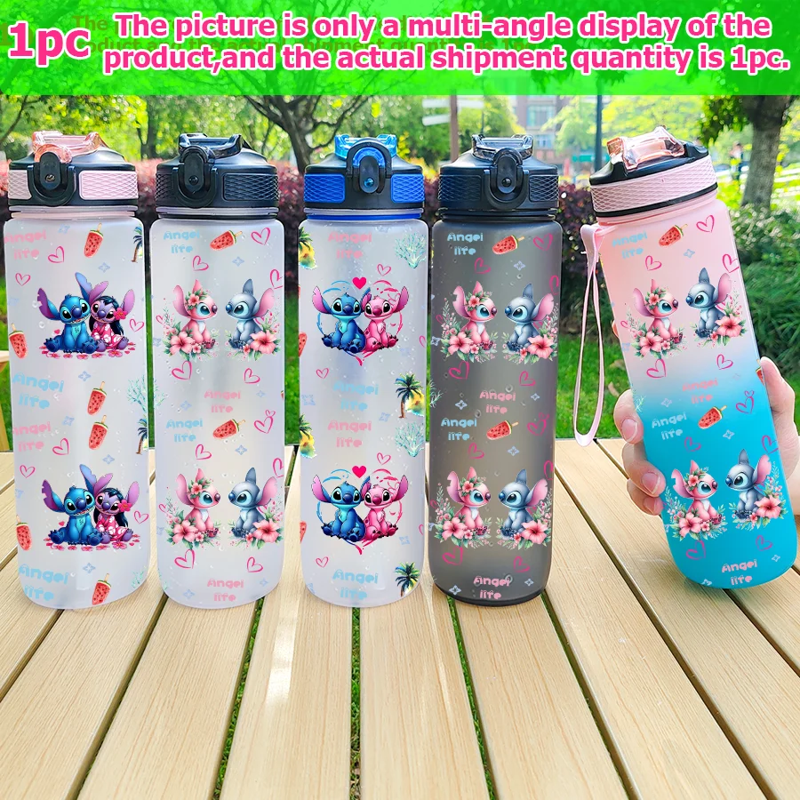 1 個ディズニーステッチエンジェルプリント 23-32 オンスマルチプラスチックウォーターボトルポータブルスポーツウォーターカップ誕生日ギフト