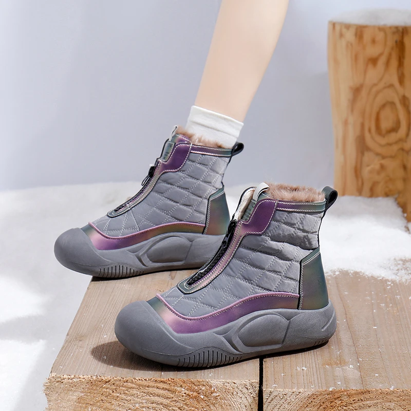 Bottes de neige coordonnantes pour femmes, bottes de rinçage en peluche, chaussures optiques, baskets d'hiver chaudes astronomiques, beige