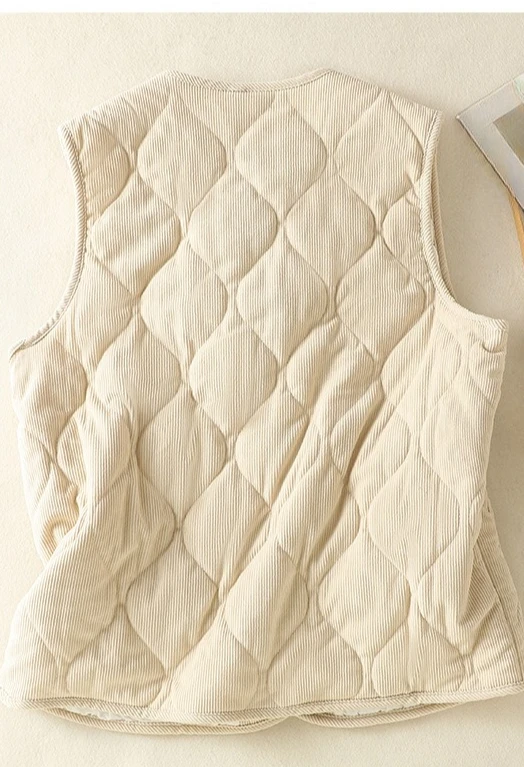 سترة ريترو جديدة للخريف والشتاء للنساء مع قمة بدون أكمام من القطن السميك