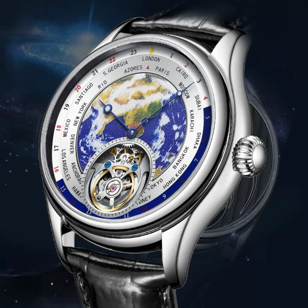 Aesop 2025 new top brand earth world map manual luminous waterproof mechanical tourbillon watch